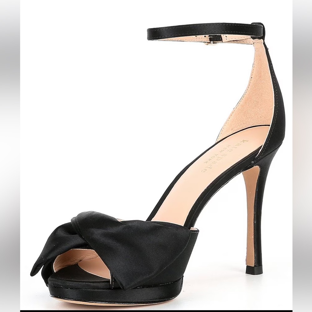 ♠️KATE SPADE BRIDAL BOW BLACK SATIN HEELS SANDALS 9 - Picture 3 of 13